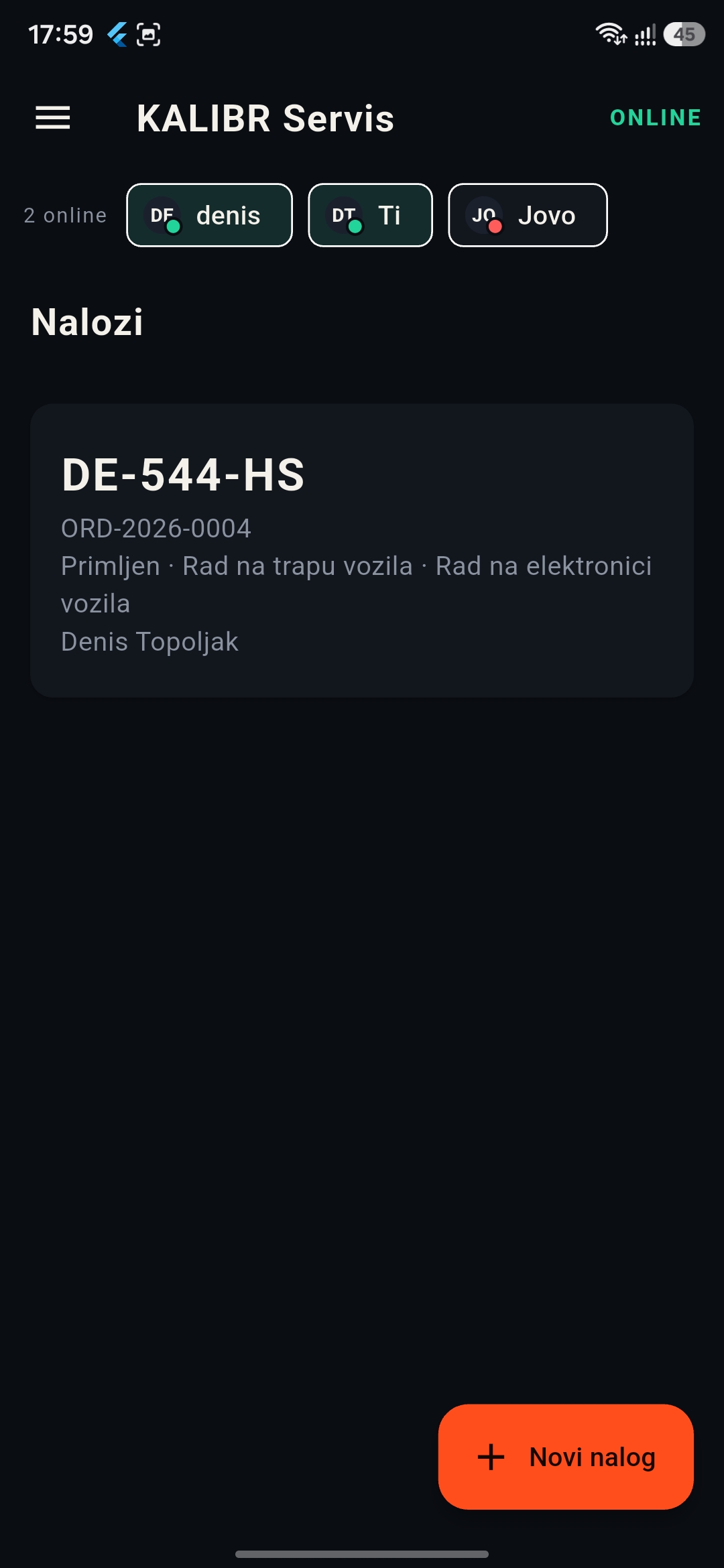 KALIBR Android — radni nalozi
